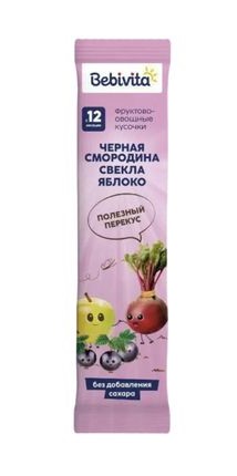 Bebivita Фруктово-овощные кусочки «Черная смородина-свекла-яблоко», c 12 месяцев 20гр.